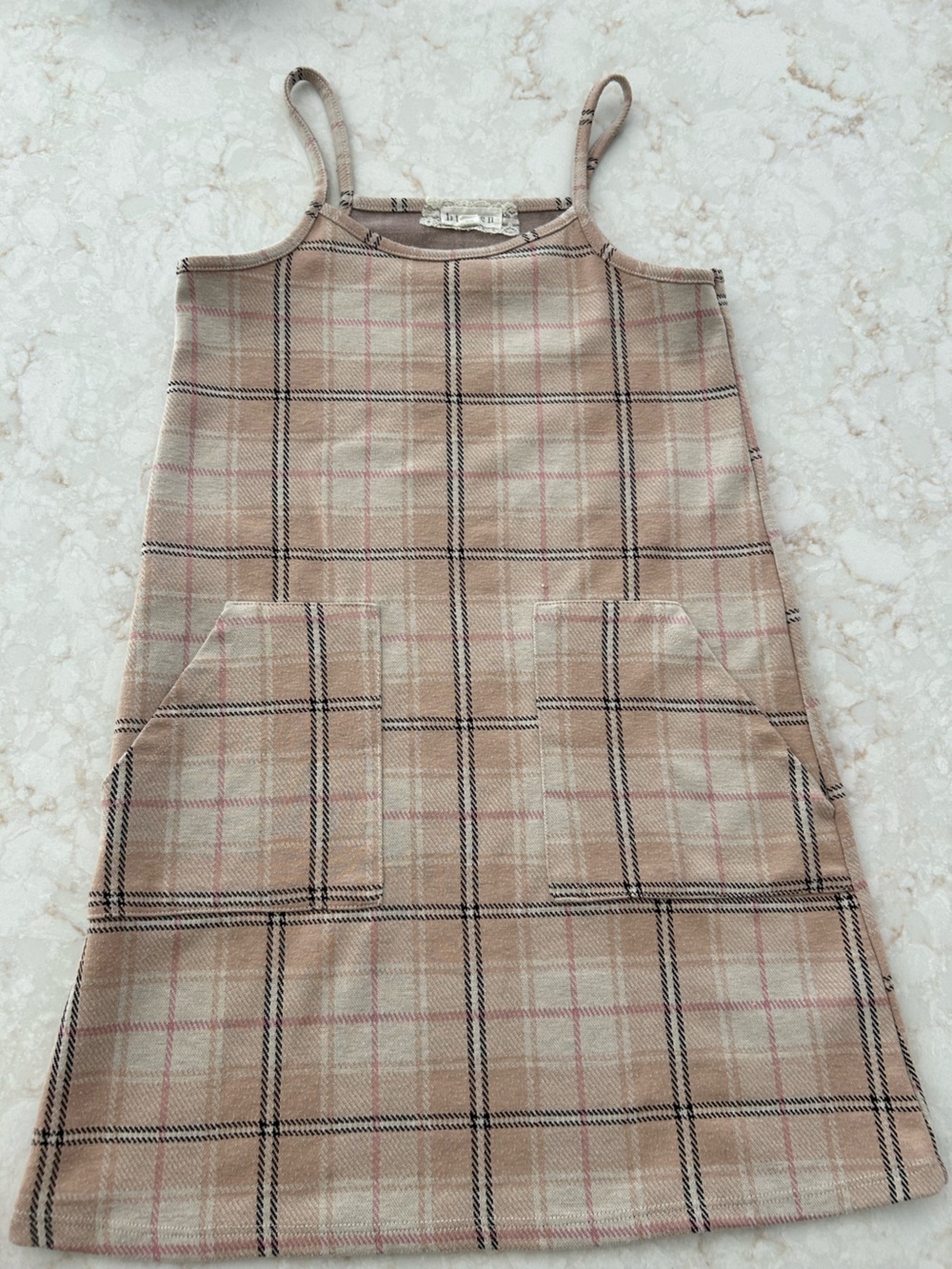 Girls Burberry Style Plaid Beige & Pink Slip Dress